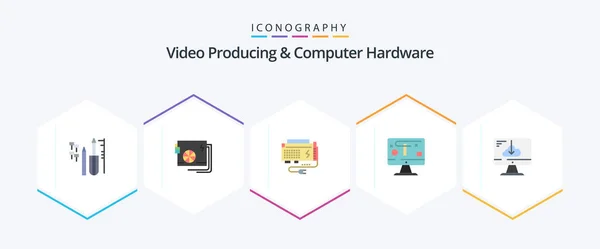 Video Producing Computer Hardware Flat Icon Pack Including Graphics Design — 图库矢量图片