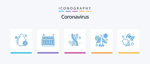 Coronavirus Blue Icon Pack Including Airplane Banned Dna Travel Virus — Stock vektor