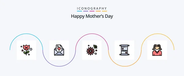 Happy Mothers Day Line Filled Flat Icon Pack Including Woman — Stok Vektör