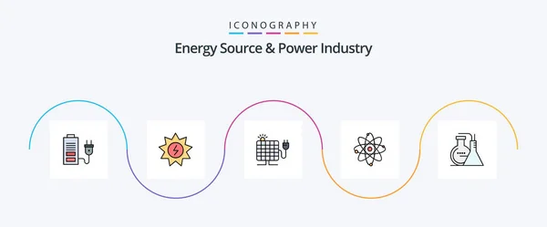 Energy Source Power Industry Line Filled Flat Icon Pack Including — Image vectorielle
