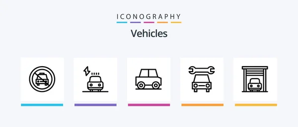 Vehicles Line Icon Pack Including Van Car Railway Electric Car — 图库矢量图片