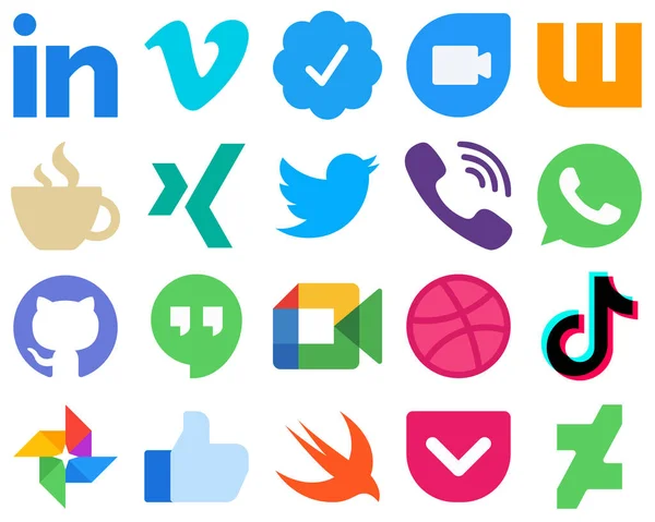 Sleek Simple Flat Social Media Icons Github Streaming Rakuten Tweet — Stockový vektor