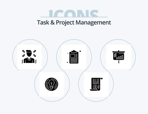 Task Project Management Glyph Icon Pack Icon Design Clipboard Attachment — Stock Vector