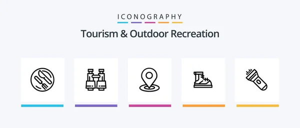 Tourism And Outdoor Recreation Line 5 Icon Pack Including axe. pin. bench. map . picnic. Creative Icons Design