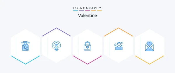 Valentine Blue Icon Pack Including Avatar Man Light Bulb Heart — Stock Vector