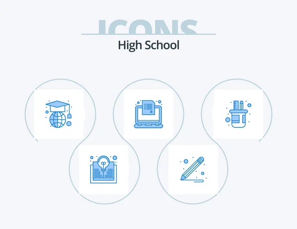 High School Blue Icon Pack Icon Design Scale Pencil Globe — Wektor stockowy