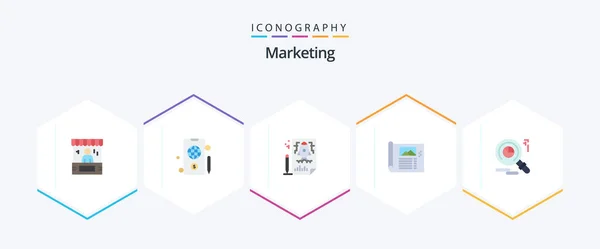 Marketing Flat Icon Pack Including Research Sketch Page Plan Design — Stockvektor