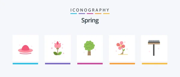 Spring Flat Icon Pack Including Spring Flower Tree Floral Spring — Wektor stockowy