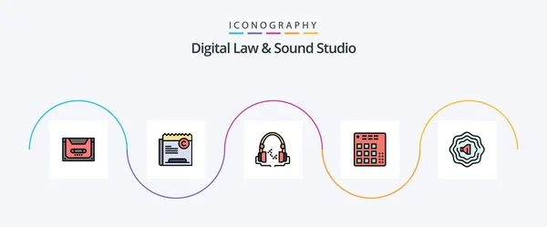 Digital Law Sound Studio Line Filled Flat Icon Pack Including — Stockvector