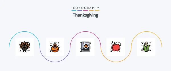 Thanksgiving Line Filled Flat Icon Pack Including Thanksgiving Cob Leaf — Stock Vector