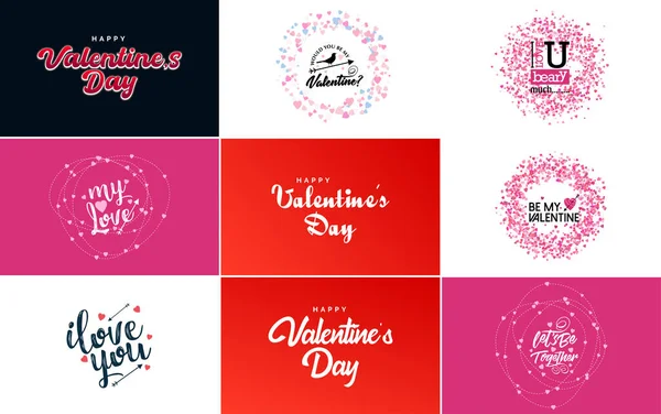Hand Drawn Black Lettering Valentine Day Pink Hearts White Background — Διανυσματικό Αρχείο