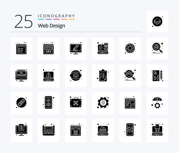 Web Design Solid Glyph Icon Pack Including Wheel Color Pencil — 图库矢量图片