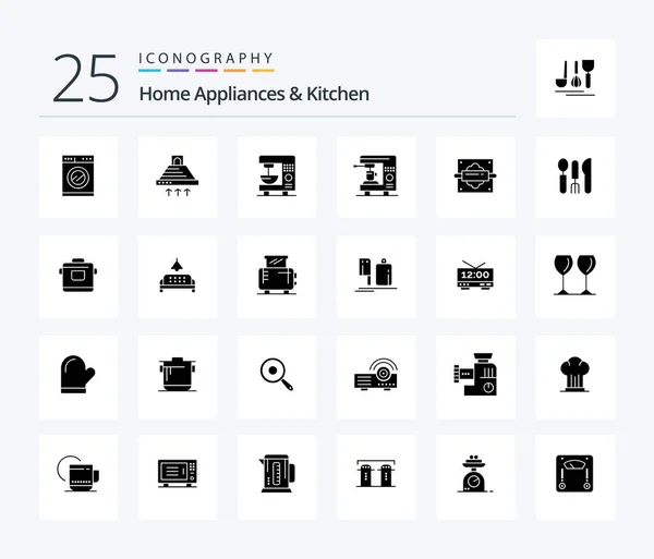 Home Appliances Kitchen Solid Glyph Icon Pack Including Kitchen Machine — Stock vektor