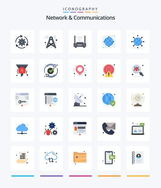 Creative Network Communications Flat Icon Pack Network Globe Network Modem — Stockový vektor
