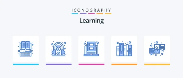 Learning Blue Icon Pack Including Files Data Play History Video — Stock Vector