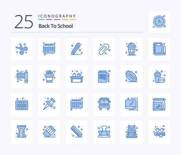 Back School Blue Color Icon Pack Including Back School Juice — Wektor stockowy