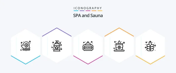 Sauna Line Icon Pack Including Plant Sign Nature Lotus — Wektor stockowy