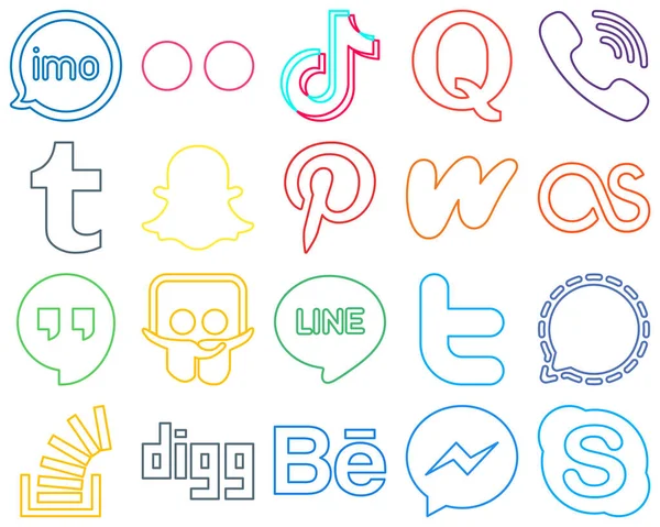 High Quality Modern Colourful Outline Social Media Icons Snapchat Video — Stockový vektor