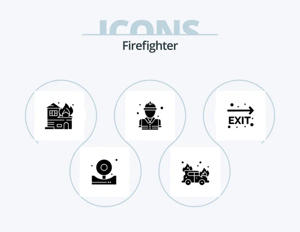 Firefighter Glyph Icon Pack Icon Design Leave Exit Burning Fireman — Stockvektor