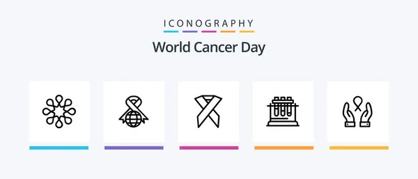 World Cancer Day Line Icon Pack Including Solidarity Aids Love — Stockový vektor
