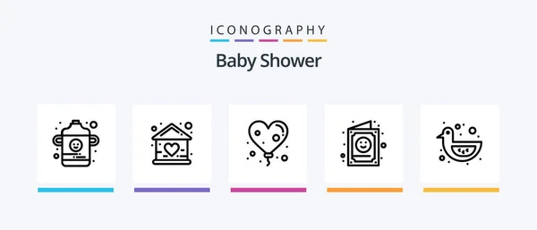 Baby Shower Line Icon Pack Включая Календарь Цветы Рубашку Декоративные — стоковый вектор