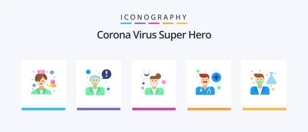 Corona Virus Super Hero Flat Icon Pack Including Lab People — Stockvector
