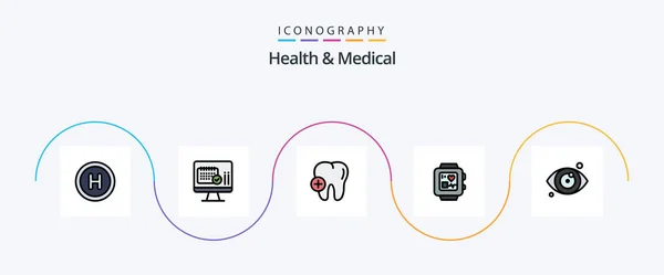 Health And Medical Line Filled Flat 5 Icon Pack Including . eye test. medical. eye. heartbeat