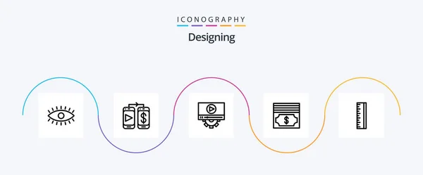 Designing Line Icon Pack Including Design Play Scale Dollar — Stockvector