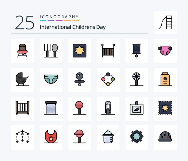 Baby Line Filled Icon Pack Including Toy Child Geometry Baby — Stockový vektor