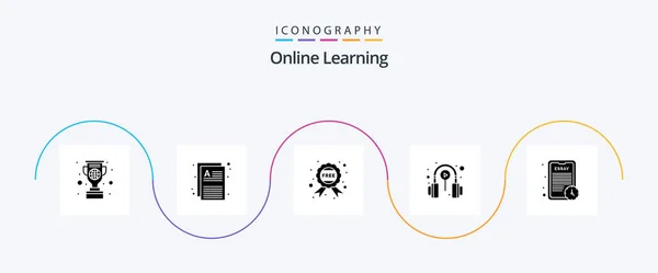 Online Learning Glyph Icon Pack Including Assignment Lesson Pages Learning — Stockvector