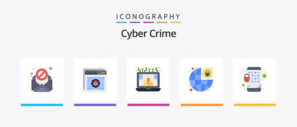 Cyber Crime Flat Icon Pack Including Security Lock Connection Global — Vetor de Stock