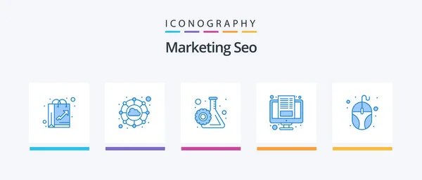 Marketing Seo Blue Icon Pack Including Data Screen Cogwheel Blogging — Stok Vektör