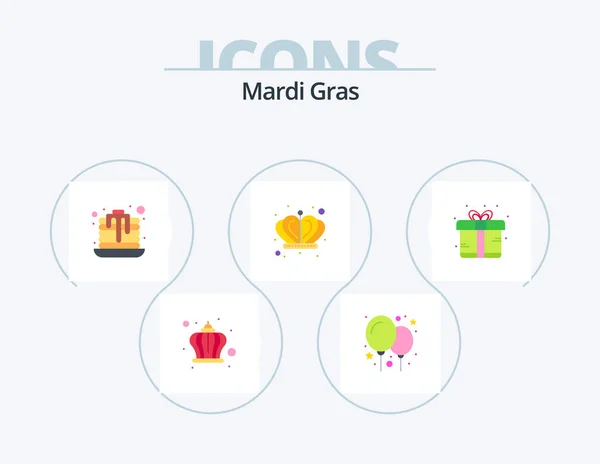 Mardi Gras Flat Icon Pack Icon Design Gift Pan Cake — Archivo Imágenes Vectoriales