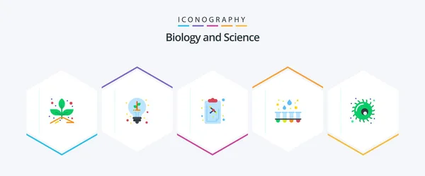 Biology Flat Icon Pack Including Cell Molecule Biology Tubes — Vettoriale Stock