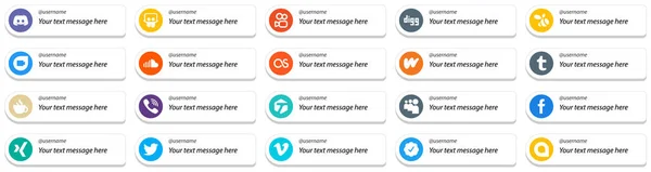 Card Style Follow Social Media Platform Icon Set Custom Message — Stok Vektör