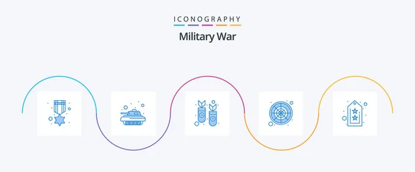 Military War Blue Icon Pack Including Training War Missles Solider — Vetor de Stock