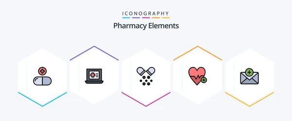 Pharmacy Elements Filledline Icon Pack Including Mail Medical Medical Heart — Vector de stock
