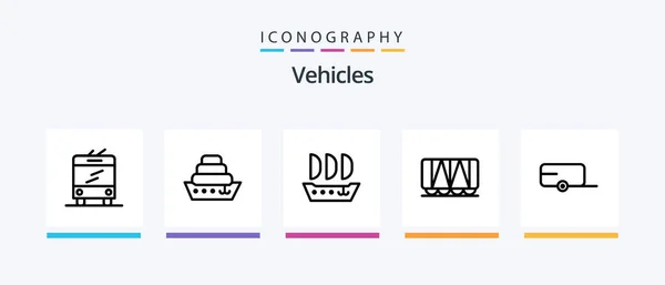 Vehicles Line Icon Pack Including Skiff Sail Sign Vessel Steamboat — Wektor stockowy