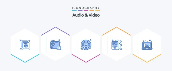 Audio Video Blue Icon Pack Including Player Laptop Player Multimedia — Image vectorielle