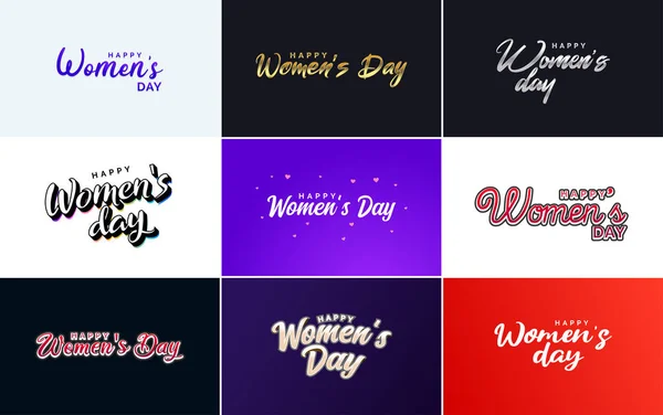 Eight March Typographic Design Set Happy Women Day Theme — Image vectorielle