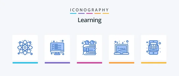 Learning Blue Icon Pack Including Book Education Result Board Reading — Vector de stock