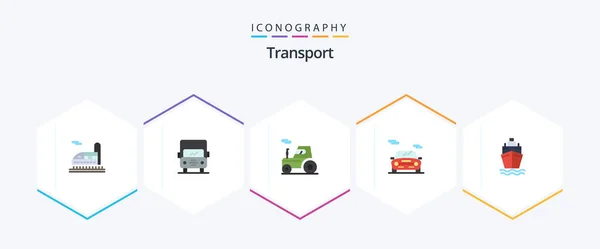 Transport Flat Icon Pack Including Transport Ship Tractor Vehicle Car — Stockový vektor