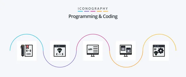 Programming Coding Line Filled Flat Icon Pack Including Coding App — Stockvektor