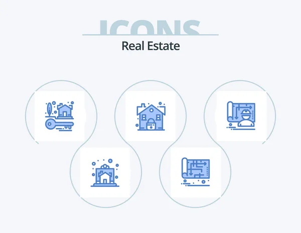 Real Estate Blue Icon Pack Icon Design Security Lock Map — Wektor stockowy