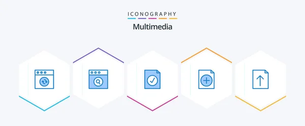 Multimedia Blue Icon Pack Including Selected Upload Document — Wektor stockowy