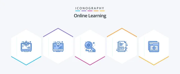 Online Learning Blue Icon Pack Including Tutorials Pdf Document Monitor — Stok Vektör