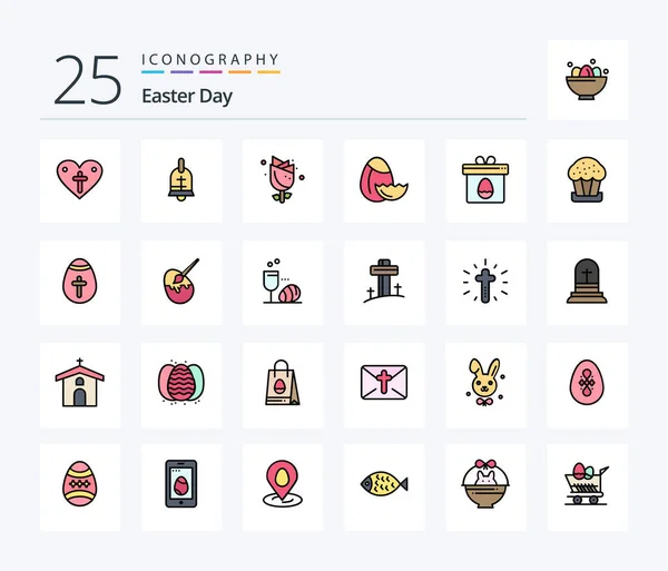 Easter Line Filled Icon Pack Including Egg Gift Flower Easter — Stockvector