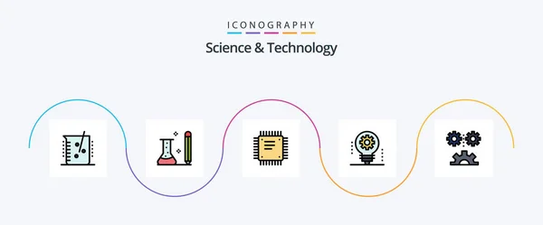 Science Technology Line Filled Flat Icon Pack Including Electronics Learning — Stock Vector