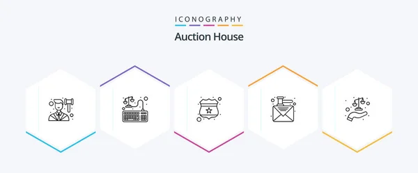 Auction Line Icon Pack Including Court Gavel Online Auction Star — Vettoriale Stock