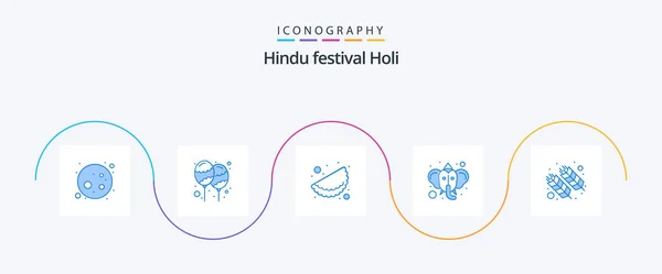 Holi Blue Icon Pack Including Holi Food Food Hinduism Ganesha — Stock Vector